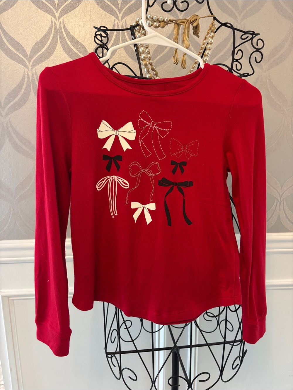 SO Girls Red Long-Sleeve Bow Print Top